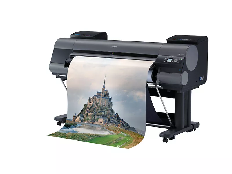Canon iPF8400S side shot with media printing onto floor